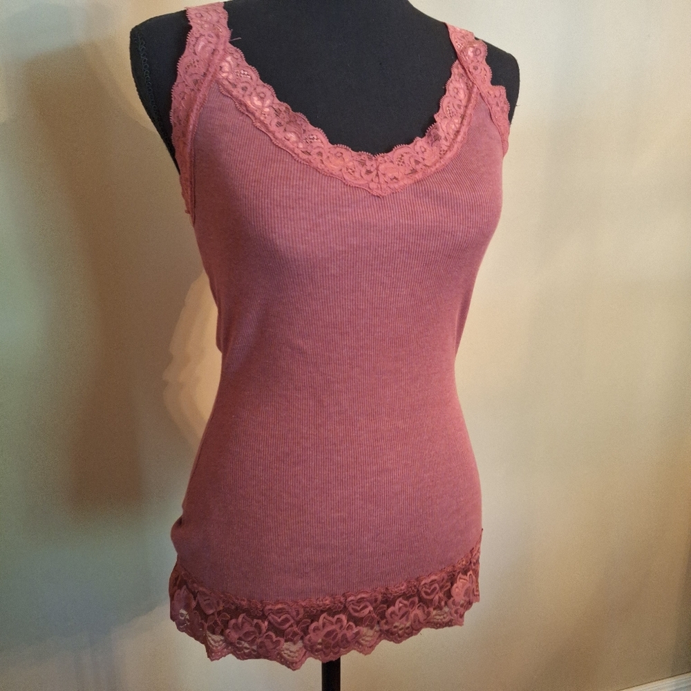 Y2K Lace Straps And Trim Mauve Pink Tank Top Cami Sz Medium